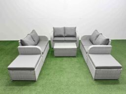 Fimous 8 Seater PE Wicker Rattan Furniture Sofa Sets with Rectangular Coffee Table 2 Seater Love Sofa 2 Big Footstool Light Grey - thumbnail 2