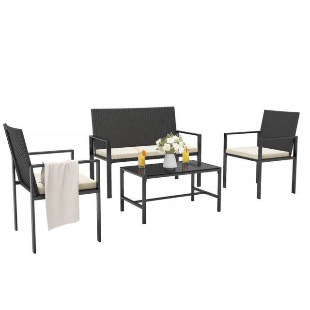 Gartistgo 4 Piece Rattan Garden Furniture Set Sofa Chairs Table Patio in Black - image 1