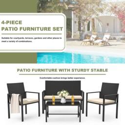 Gartistgo 4 Piece Rattan Garden Furniture Set Sofa Chairs Table Patio in Black - thumbnail 8