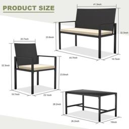 Gartistgo 4 Piece Rattan Garden Furniture Set Sofa Chairs Table Patio in Black - thumbnail 2