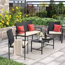 Gartistgo 4 Piece Rattan Garden Furniture Set Sofa Chairs Table Patio in Black - thumbnail 7
