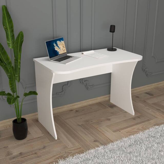 BIMOSSA Compact Desk 110cm, Modern Home Office Desk for Bedroom, Space Saving Computer Desk for Small Spaces, Wooden Workstation Table for Laptop - image 1
