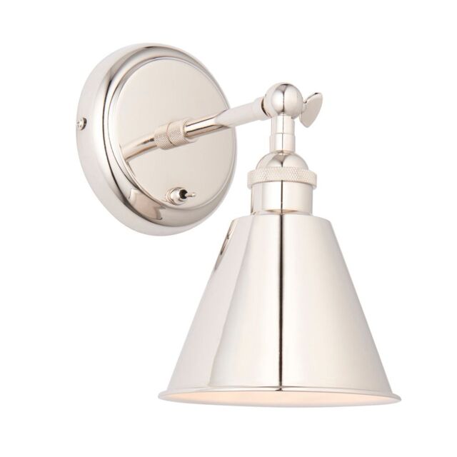 Loops Bright Nickel Wall Light Fitting - Satin White Inner Shade - Knurled Detailing in Metallics - image 1