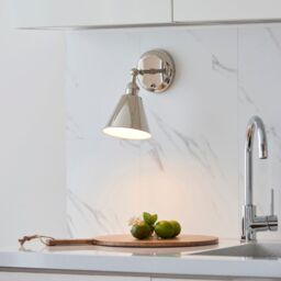 Loops Bright Nickel Wall Light Fitting - Satin White Inner Shade - Knurled Detailing in Metallics - thumbnail 4