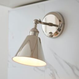Loops Bright Nickel Wall Light Fitting - Satin White Inner Shade - Knurled Detailing in Metallics - thumbnail 3