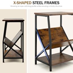 Costway Record Holder Shelf 3-Tier Record Player Stand w/ Magazine Holder in Brown - thumbnail 6
