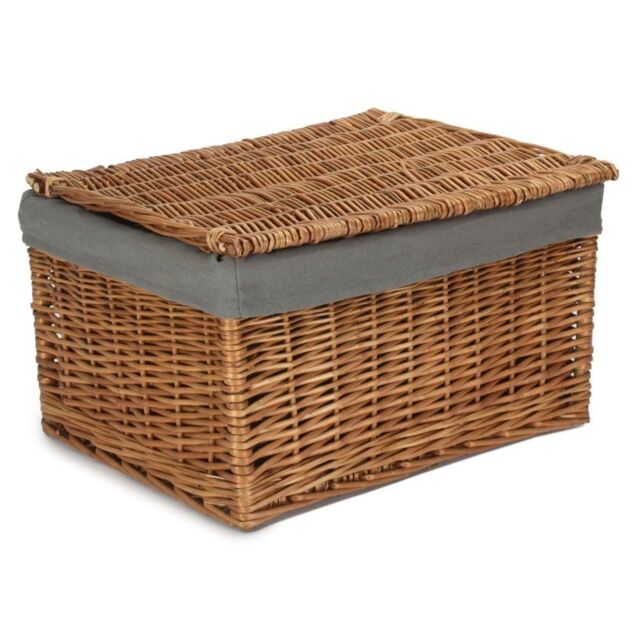 Red Hamper Light Steamed Cotton Lined Storage Basket in Grey - Size: Large - image 1