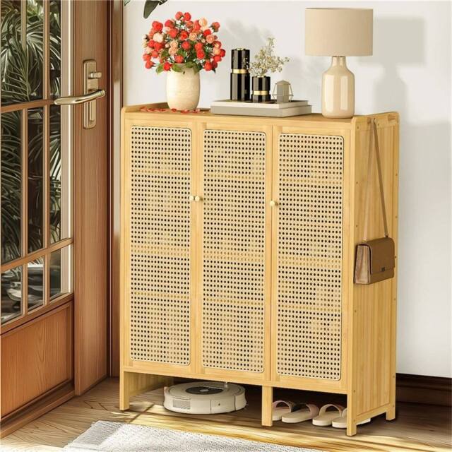 KORVIXA 20Pairs Shoe Storage Cabinet Rack Freestanding Shoe Organiser Stand in Natural - Size: 100 cm x 100 cm - image 1
