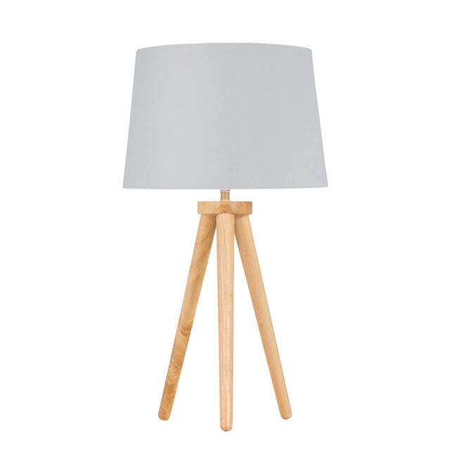 First Choice Lighting Voyage - Light Oak Table Lamp Bedside Light with White & Silver Shade in Brown - image 1