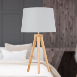 First Choice Lighting Voyage - Light Oak Table Lamp Bedside Light with White & Silver Shade in Brown - thumbnail 3