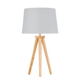 First Choice Lighting Voyage - Light Oak Table Lamp Bedside Light with White & Silver Shade in Brown