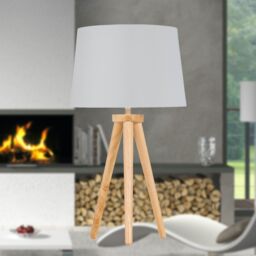 First Choice Lighting Voyage - Light Oak Table Lamp Bedside Light with White & Silver Shade in Brown - thumbnail 4