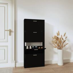 Berkfield Home Shoe Cabinet Black 59x17x150 cm Engineered Wood - Size: 59 x 17 x 150 cm - thumbnail 2