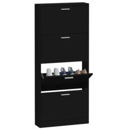 Berkfield Home Shoe Cabinet Black 59x17x150 cm Engineered Wood - Size: 59 x 17 x 150 cm - thumbnail 4