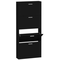 Berkfield Home Shoe Cabinet Black 59x17x150 cm Engineered Wood - Size: 59 x 17 x 150 cm - thumbnail 3