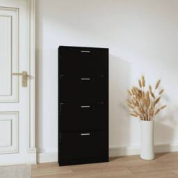 Berkfield Home Shoe Cabinet Black 59x17x150 cm Engineered Wood - Size: 59 x 17 x 150 cm - thumbnail 1