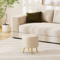 Gymax Set of 2 Leather Storage Ottomans with Flip Top Trays & Metal Legs in Beige - thumbnail 9