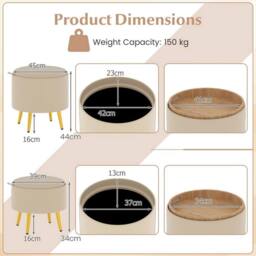 Gymax Set of 2 Leather Storage Ottomans with Flip Top Trays & Metal Legs in Beige - thumbnail 2