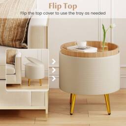 Gymax Set of 2 Leather Storage Ottomans with Flip Top Trays & Metal Legs in Beige - thumbnail 3