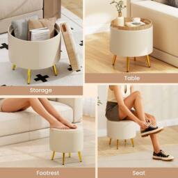 Gymax Set of 2 Leather Storage Ottomans with Flip Top Trays & Metal Legs in Beige - thumbnail 6