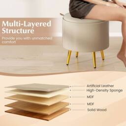Gymax Set of 2 Leather Storage Ottomans with Flip Top Trays & Metal Legs in Beige - thumbnail 8