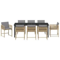 Berkfield Home 9 Piece Garden Dining Set with Cushions Beige Poly Rattan - thumbnail 7