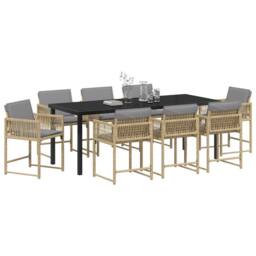 Berkfield Home 9 Piece Garden Dining Set with Cushions Beige Poly Rattan - thumbnail 3
