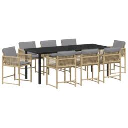 Berkfield Home 9 Piece Garden Dining Set with Cushions Beige Poly Rattan - thumbnail 2