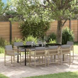 Berkfield Home 9 Piece Garden Dining Set with Cushions Beige Poly Rattan - thumbnail 1