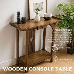 Rafaelo Mobilia Bamboo Slim Console Table With Shelf & Drawer in Dark Brown - thumbnail 9
