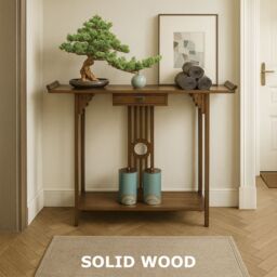 Rafaelo Mobilia Bamboo Slim Console Table With Shelf & Drawer in Dark Brown - thumbnail 7
