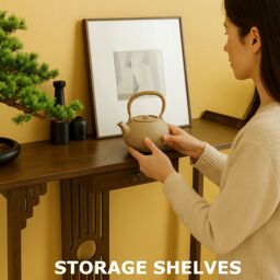 Rafaelo Mobilia Bamboo Slim Console Table With Shelf & Drawer in Dark Brown - thumbnail 6