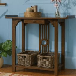 Rafaelo Mobilia Bamboo Slim Console Table With Shelf & Drawer in Dark Brown - thumbnail 5