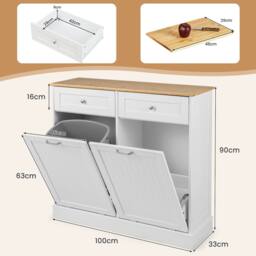 Costway Kitchen Trash Can Holder Tilt Out Trash Bin Cabinet Laundry Hamper Cabinet in White - thumbnail 2