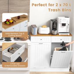 Costway Kitchen Trash Can Holder Tilt Out Trash Bin Cabinet Laundry Hamper Cabinet in White - thumbnail 4