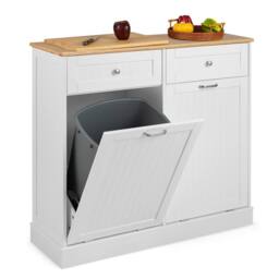 Costway Kitchen Trash Can Holder Tilt Out Trash Bin Cabinet Laundry Hamper Cabinet in White