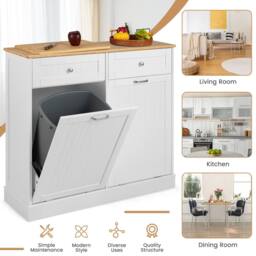 Costway Kitchen Trash Can Holder Tilt Out Trash Bin Cabinet Laundry Hamper Cabinet in White - thumbnail 6