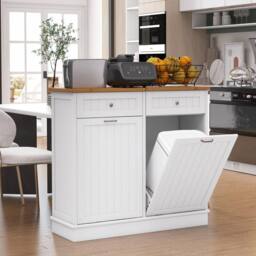 Costway Kitchen Trash Can Holder Tilt Out Trash Bin Cabinet Laundry Hamper Cabinet in White - thumbnail 3