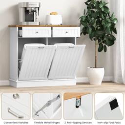 Costway Kitchen Trash Can Holder Tilt Out Trash Bin Cabinet Laundry Hamper Cabinet in White - thumbnail 5