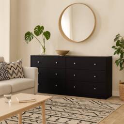 Wyld Haus Tainan Black Wide Chest 6 Drawers