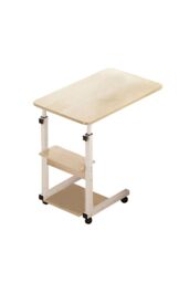 Living and Home Height Adjustable Mobile Table Overbed Desk with Wheels in Beige - thumbnail 6
