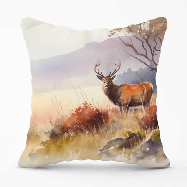Warren Reed - Designer Stag Deer Water Colour Outdoor Cushion in Brown - Size: 45 cm x 45 cm - image 1