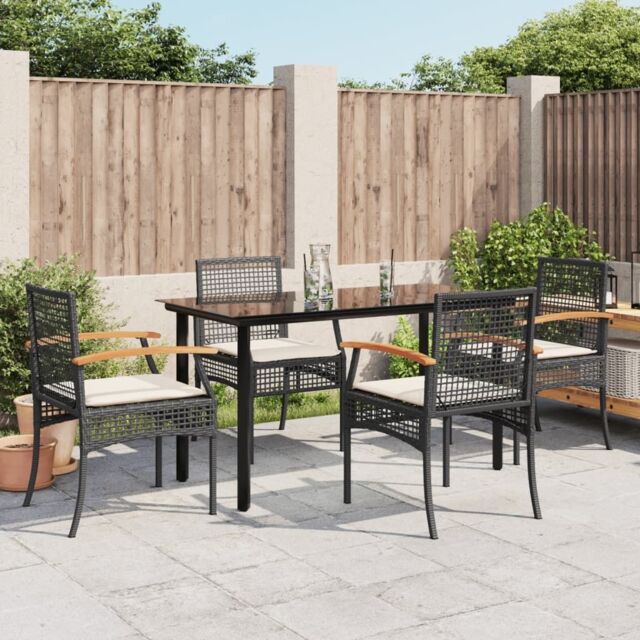Berkfield Home 5 Piece Garden Dining Set with Cushions Black Poly Rattan - image 1