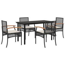 Berkfield Home 5 Piece Garden Dining Set with Cushions Black Poly Rattan - thumbnail 2