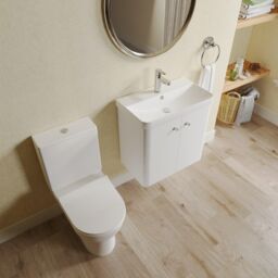 Balterley Wall Hung 2 Door Bathroom Vanity Unit, Tap & Toilet Pack, White, 579mm in White - thumbnail 3