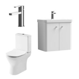 Balterley Wall Hung 2 Door Bathroom Vanity Unit, Tap & Toilet Pack, White, 579mm in White - thumbnail 1