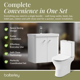 Balterley Wall Hung 2 Door Bathroom Vanity Unit, Tap & Toilet Pack, White, 579mm in White - thumbnail 7