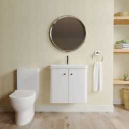 Balterley Wall Hung 2 Door Bathroom Vanity Unit, Tap & Toilet Pack, White, 579mm in White - thumbnail 2