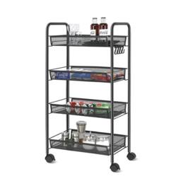 FORGEVIO 4 Tier Rectangle Trolley Basket Rack Kitchen Storage in Black