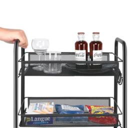 FORGEVIO 4 Tier Rectangle Trolley Basket Rack Kitchen Storage in Black - thumbnail 3